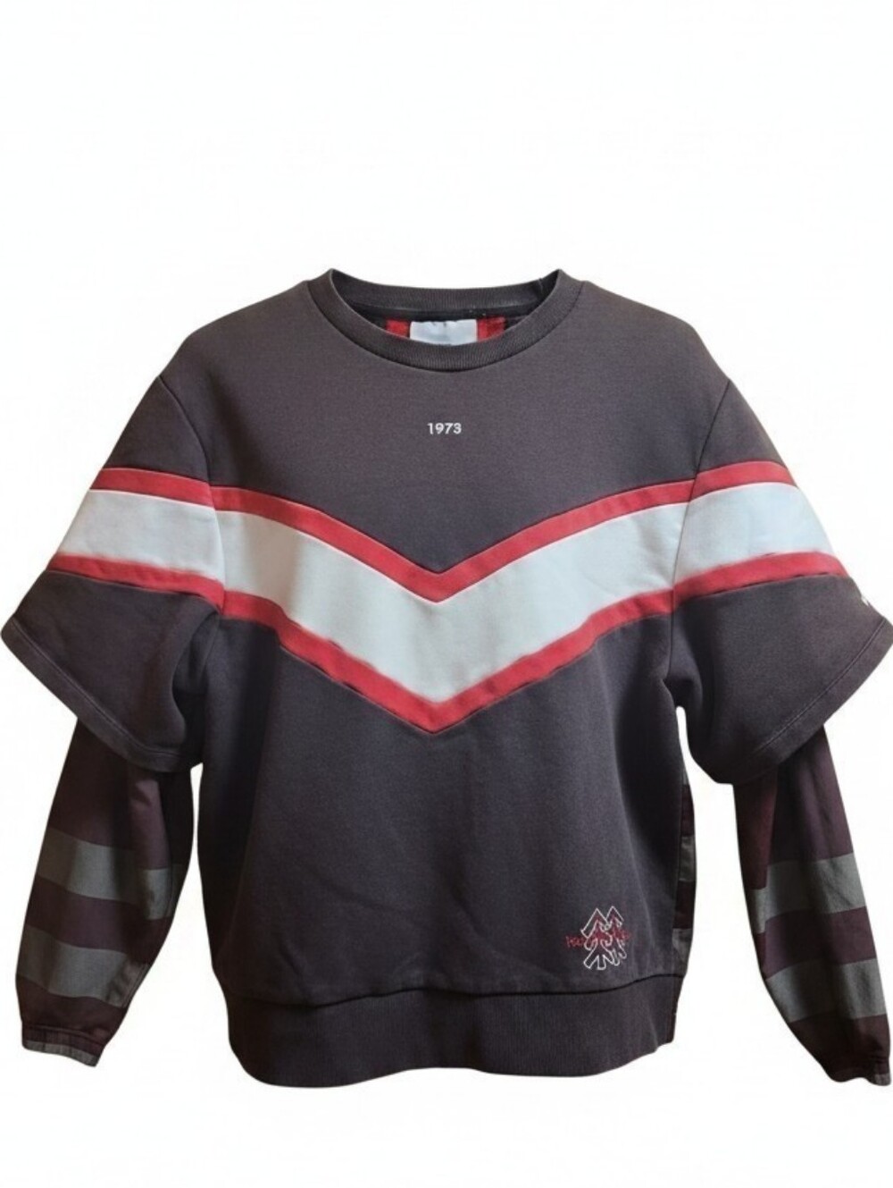 1973 Chevron Crewneck Sweatshirt - Brown with White & Red Accents